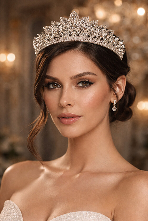Leyn Model Small Shuttle Stone Bridal Crown Blue Color Elegant Design Women's Hair Accessory