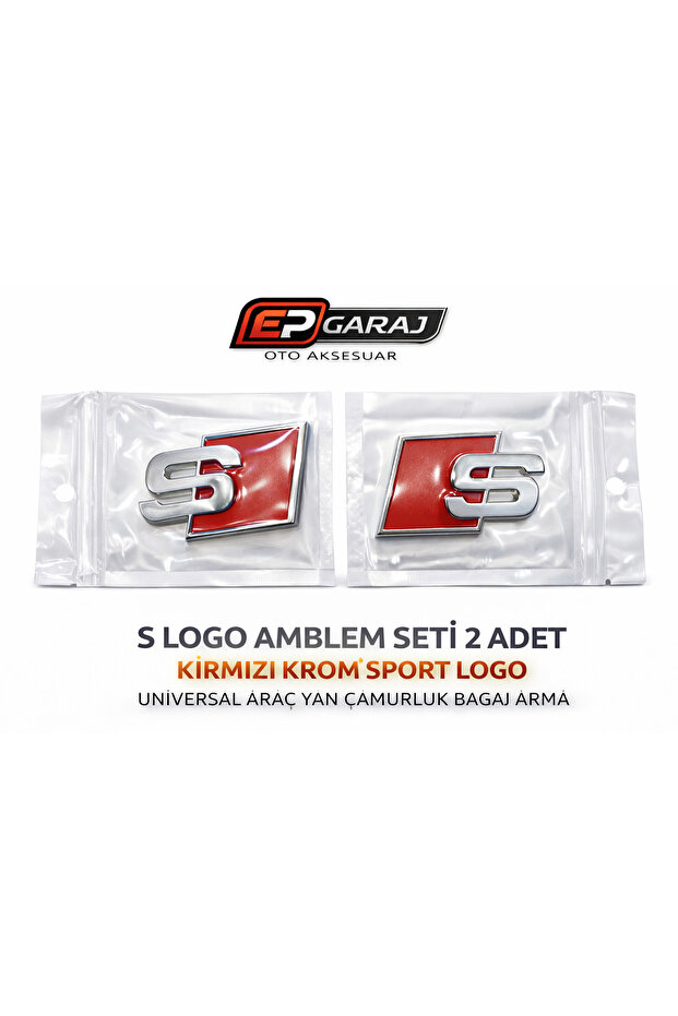 S Logo Emblem Set 2 Pieces Red Chrome Sport Logo Universal Car Side Fender Trunk Emblem