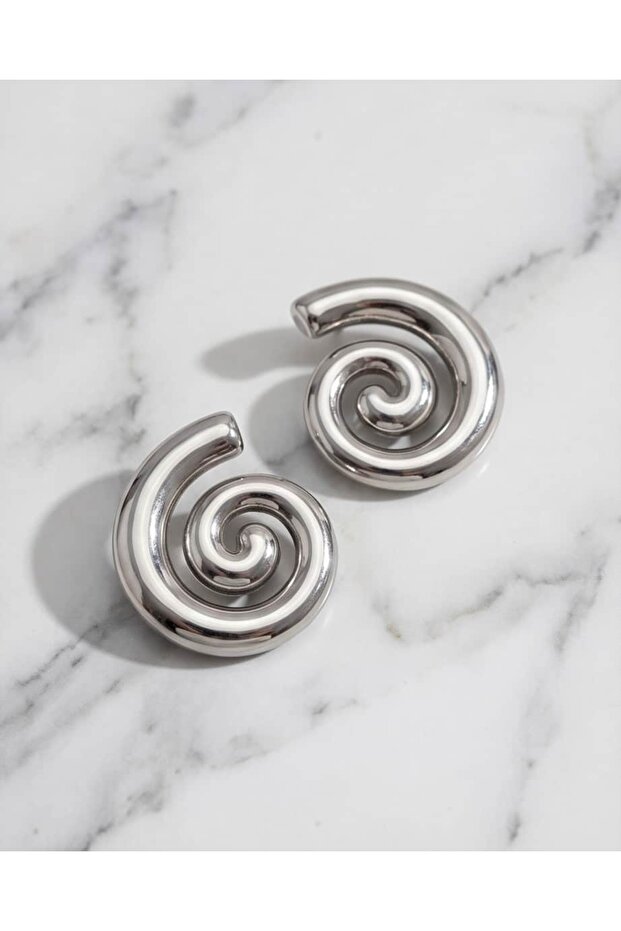 Asymmetrical Spiral Form Hoop Steel Earrings