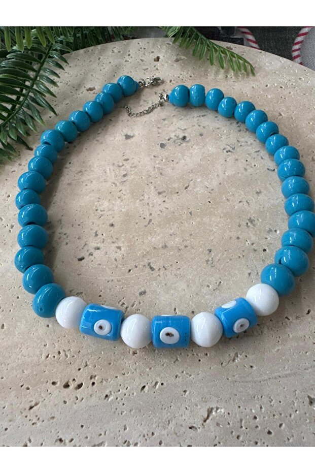 Bodrum Glass Bead Blue Evil Eye Beaded Necklace