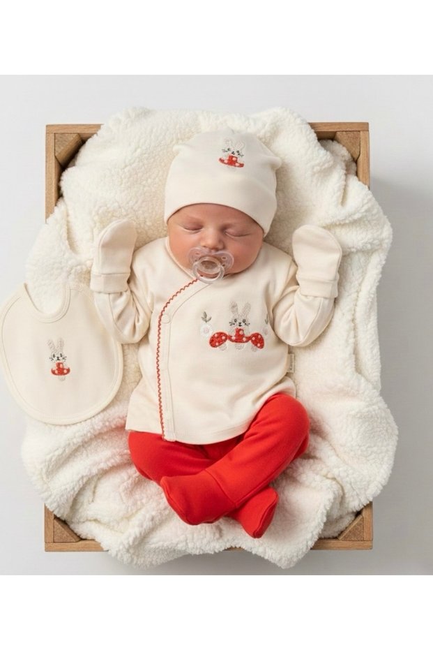 Mushroom Embroidered Newborn Baby Girl 5-Piece Hospital Discharge Bodysuit Set Baby Outfit