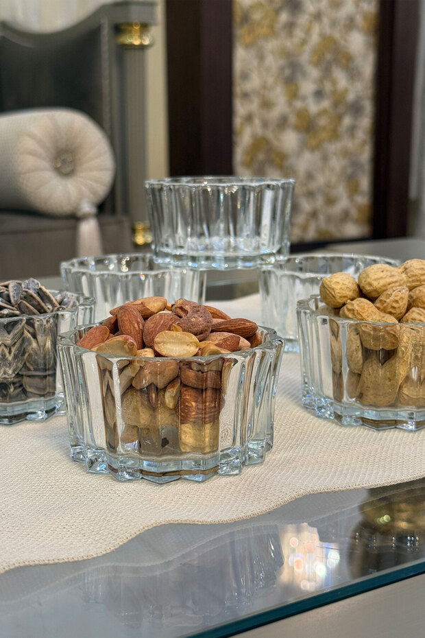 6-Piece Glass Snack Bowl Set – Stylish Embossed Presentation Bowls, Nuts & Breakfast Serving Bowls