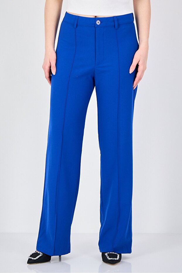 Women Regular Fit Solid Straight Leg Pants, Blue