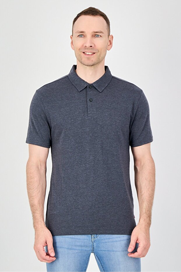 Men Regular Fit Short Sleeve Heather Polo Shirt, Dark Grey