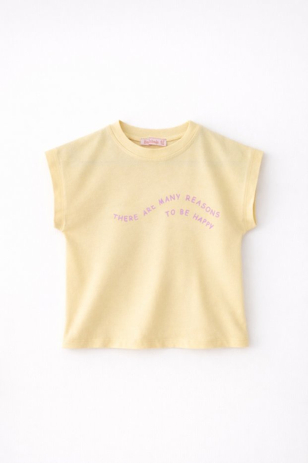 Light Yellow Bat Sleeve Pink Motto Girls' T-Shirt (2-9 Years)
