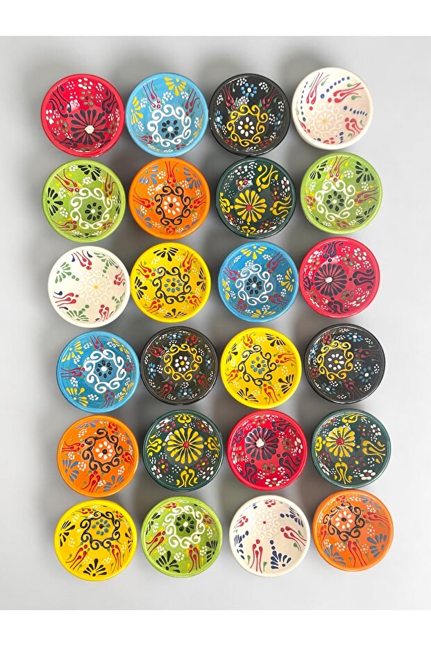 Decorative Tulip Flower Embroidered Ceramic Sauce Bowl - Snack Bowl - Breakfast Bowl 24 Pieces