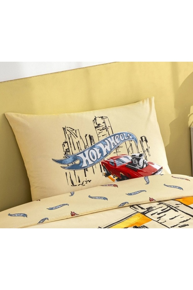 غطاء وسادة بتصميم عجلات 100% قطن للأطفال (50x70 سم) - مفرد