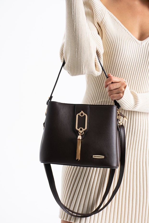 Sanmorris Quality Gold Accessory Detailed 3-Compartment Shoulder and Crossbody Bag (Height 19 cm Width: 23 cm)