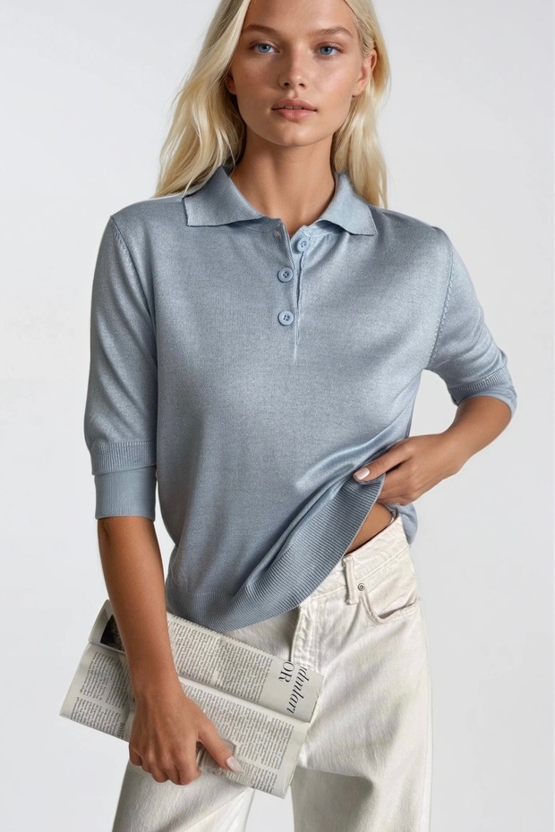 Blue Casual Preppy Elegant Blouse