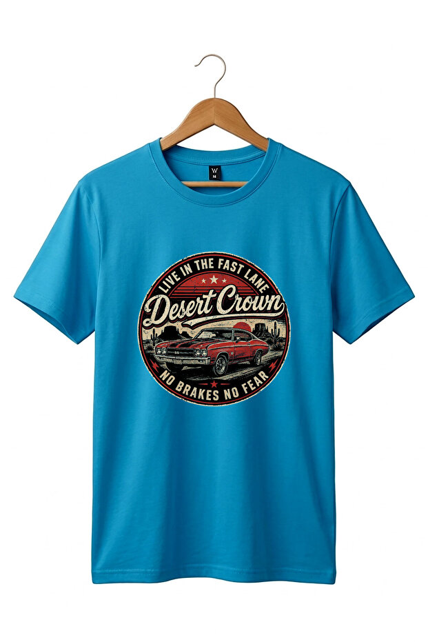 Unisex Desert Crown Retro Car Printed Vintage Classic Car Crew Neck Cotton Basic T-Shirt