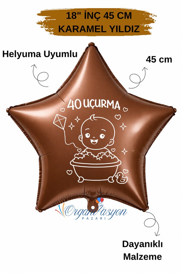 18 Inch Brown Star Foil Balloon | 40 Uçurma | Kite Figured | 40 Days Party | Baby Shower