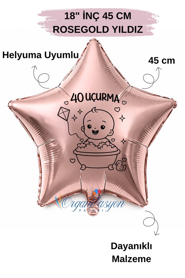 18 Inch Rosegold Star Foil Balloon | 40 Uçurma | Kite Figured | 40 Days Party | Baby Shower