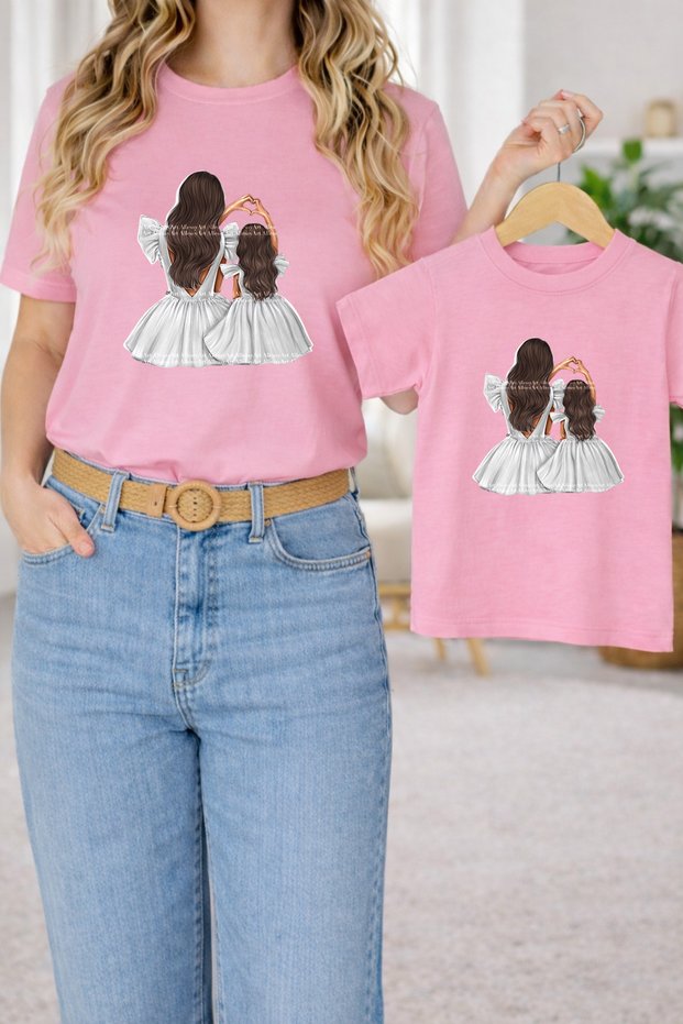 Mother-Daughter Matching Oversize T-Shirt Twin T-Shirt 100% Cotton Comfortable Fit (Single Price)