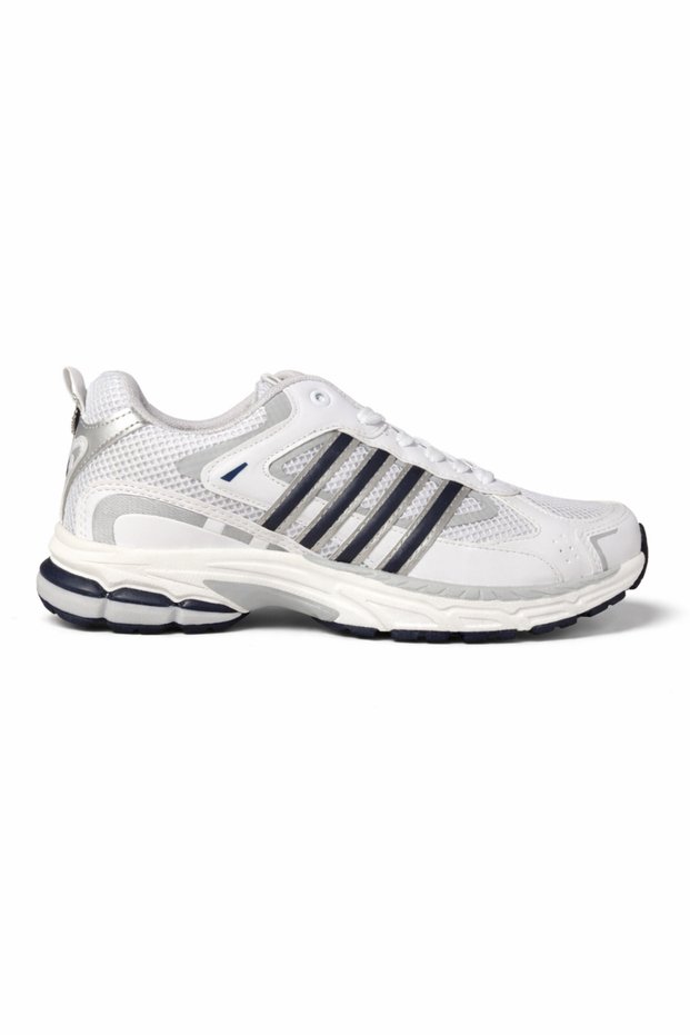 Men's White Navy Blue Striped Lace-Up Casual Sports Shoes Sneaker