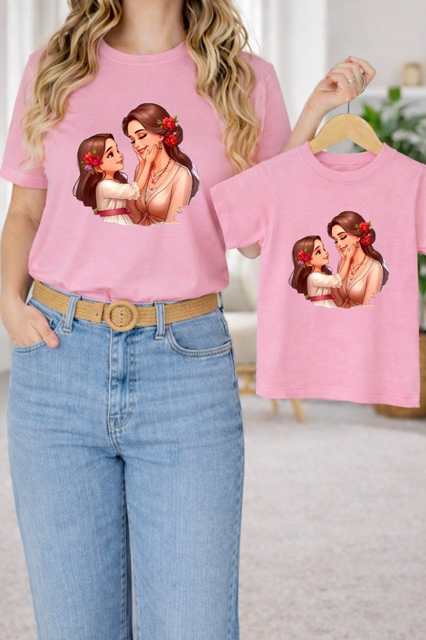Mother-Daughter Matching Oversize T-Shirt Twin T-Shirt 100% Cotton Comfortable Fit (Single Price)