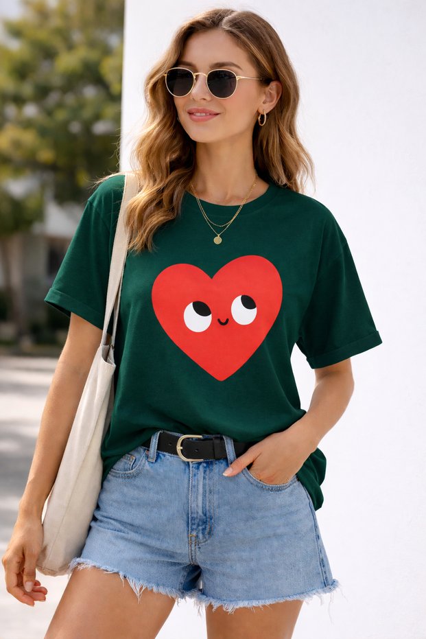 Cute Heart Eye Print Unisex Oversize T-Shirt – Cotton Crew Neck Casual T-Shirt