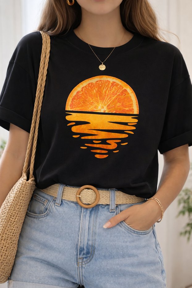 Orange Sunset Printed Unisex Oversize T-Shirt – Cotton Crew Neck Casual T-Shirt