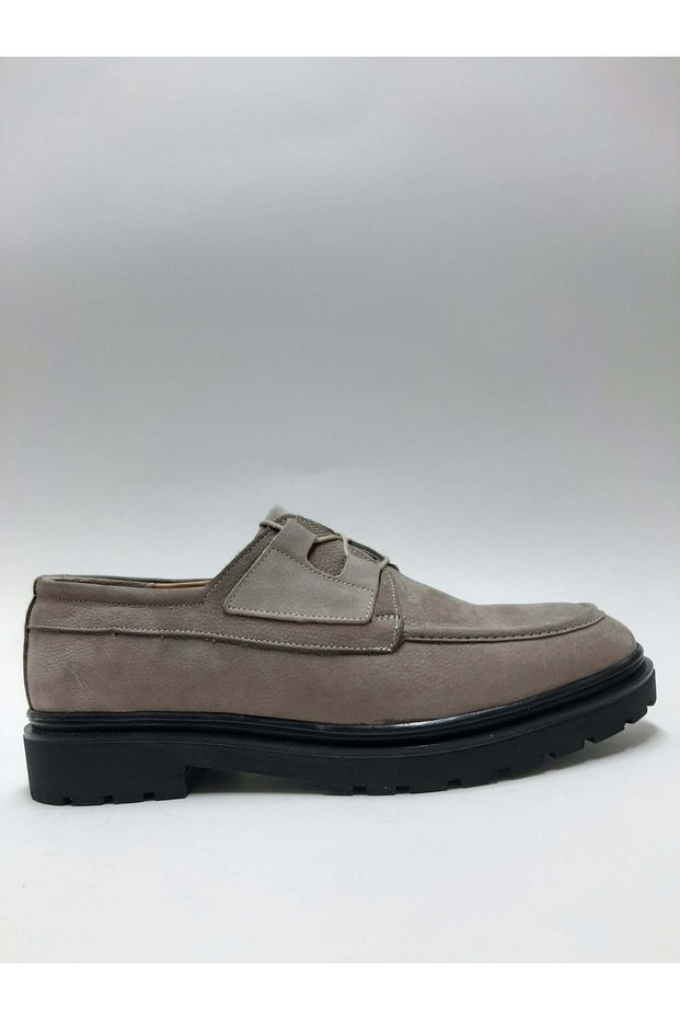Genuine Leather Wide Fit Nubuck Mink Color Lace-Up Heel Classic Casual Model Men's Shoes
