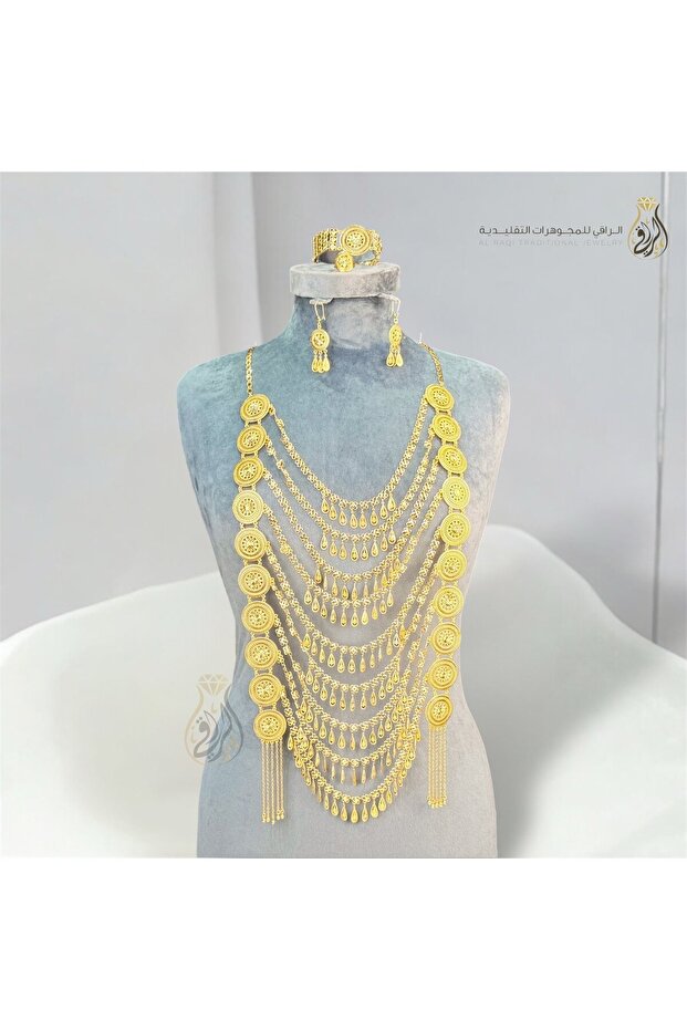 طقم بديل الذهب طبقات الدوائر الفاخرة تصميم متدرج بسلاسل دائرية