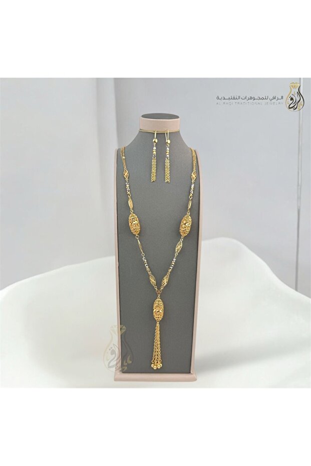 طقم عقد وأقراط تراثي بديل الذهب بتصميم شرقي فاخر