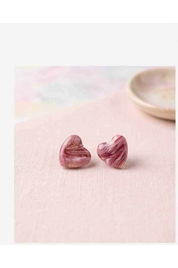 Pink and White Mini Heart Polymer Clay & Epoxy Handmade Nail Earrings (Stainless Steel Hardware)