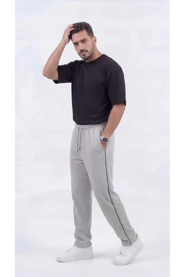 Men's Comfortable Fit Baggy Wide-Leg Sweatpants with Side Piping