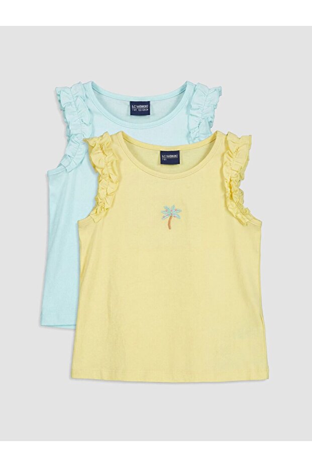 Lcw Kids Crew Neck Embroidered Girls' Undershirt 2-Piece Set