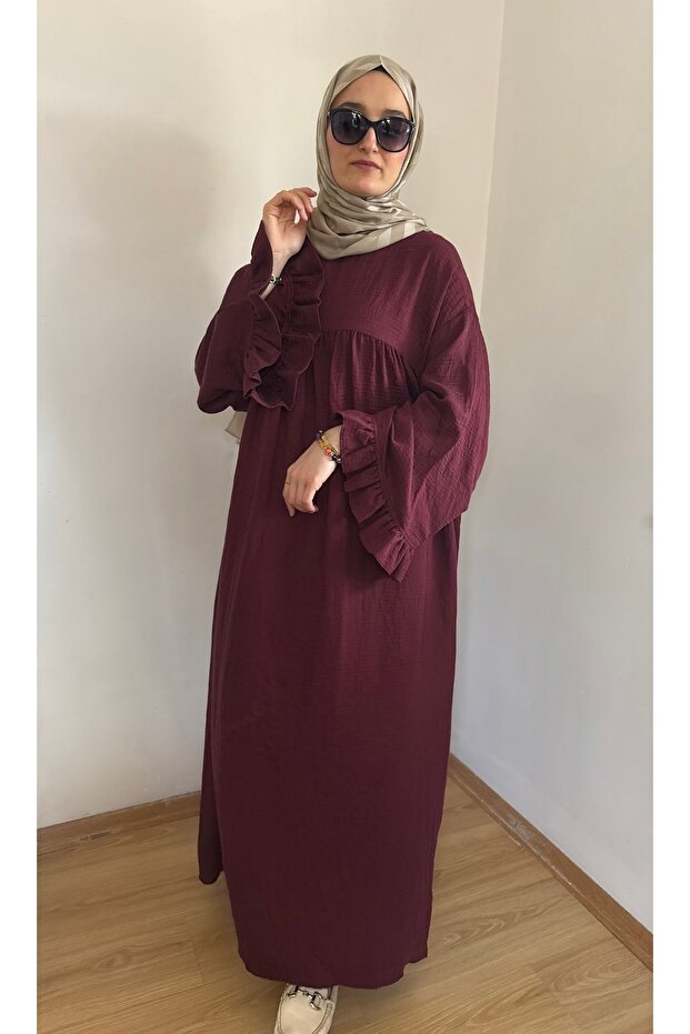 فستان موسلين بأكمام مكشكشة