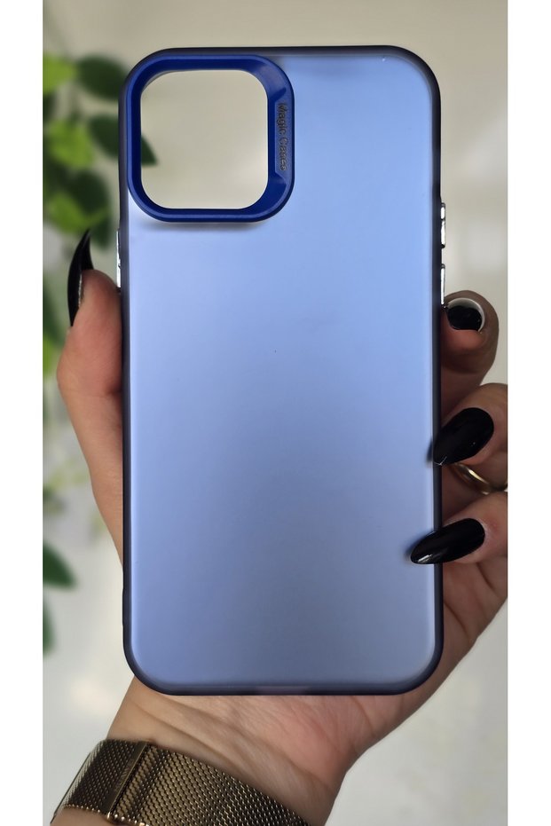iPhone 12 Compatible Blue Color Gradient Matte Silicone Case with Camera Frame Luxury Electroplated
