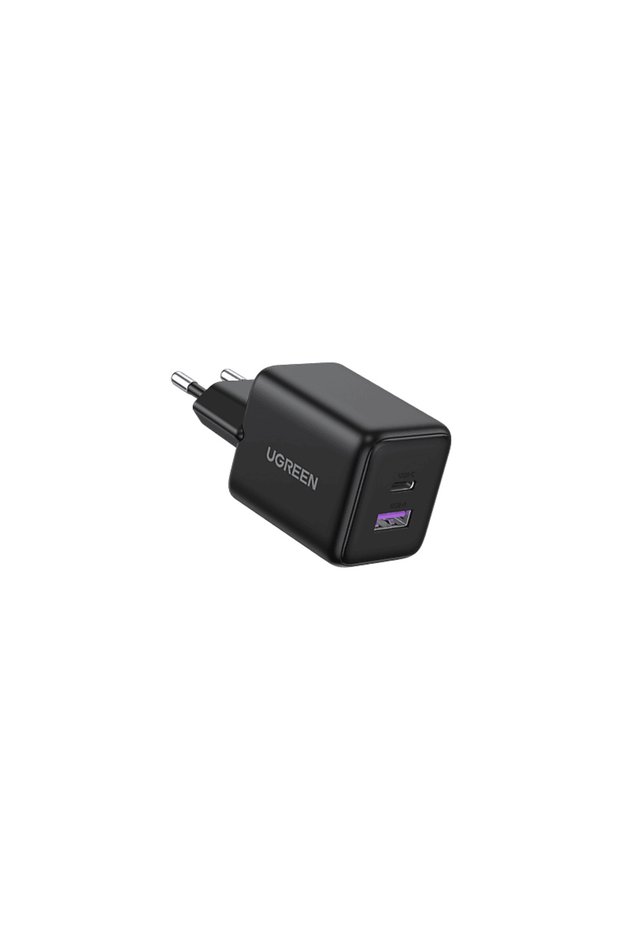 30W GaN Hızlı Şarj Cihazı 2 Portlu, 1xUSB-A, 1xUSB-C, Siyah, 65014