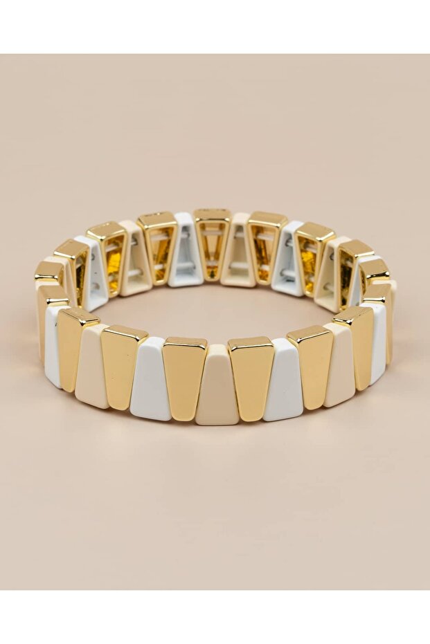 Polvira Gold Transitional Trapezoidal Slice Porcelain Coated Elastic Bracelet