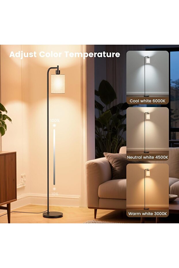 Floor Lamp with Linen Shade, Dimmable Tall Standing Lamp with Remote Control & 3 Color Temperature