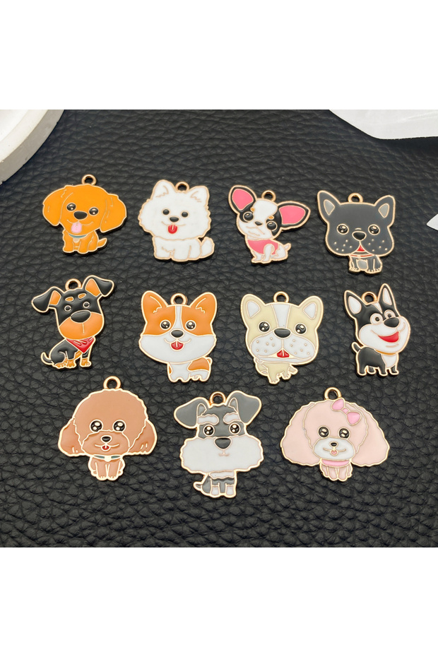 SN1341 Set of 5 or 11 Zinc Alloy Puppy Pendants for Crafting Earrings, Bracelets, Necklaces, Keychai
