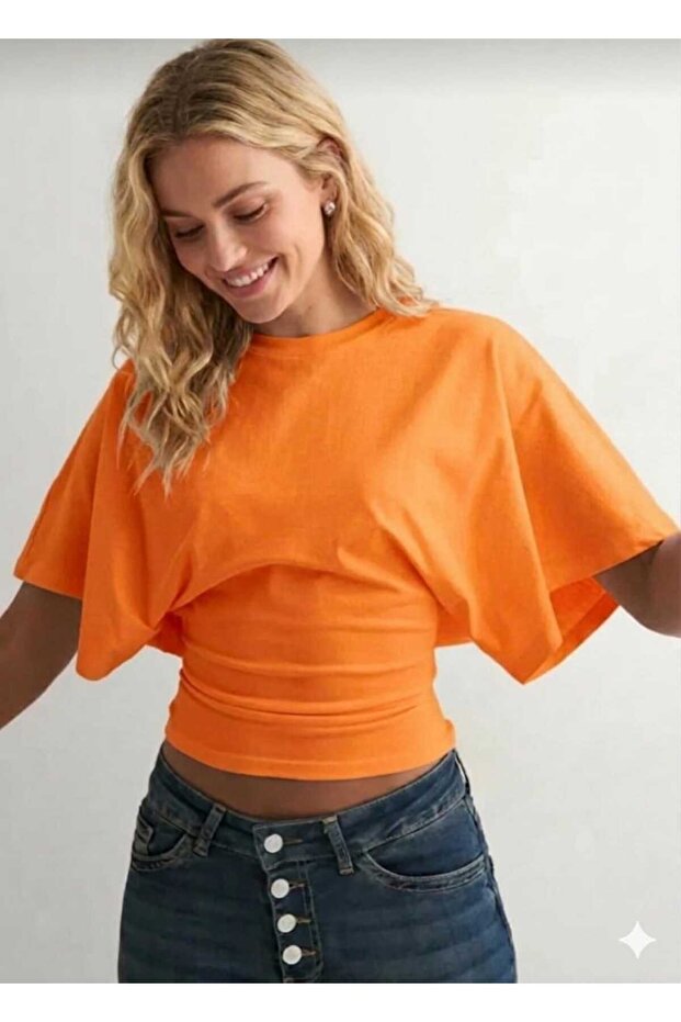 Waist-Fitted Wide-Sleeved Natural Blouse
