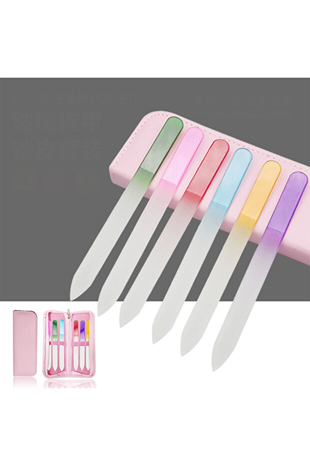 6-piece set Glass Nail File Nail Art Tools Double Sided Manicure Polishing Nail Scrubs Etching Sand