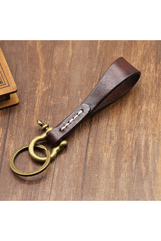 02 Retro Copper Horseshoe Buckle Key Ring Pendant Gift Simple Handmade High Quality Cowhide Keychain