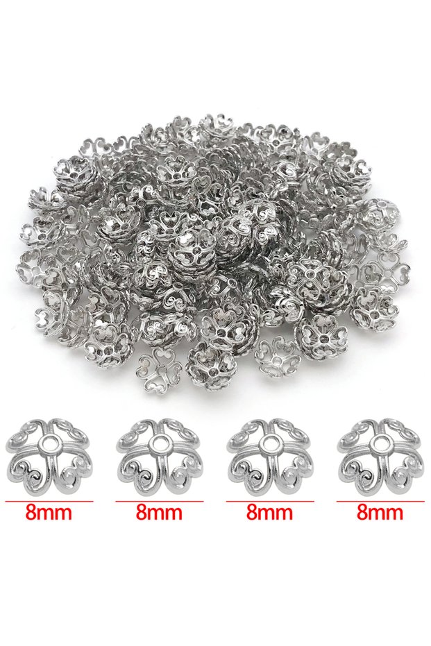 8mm Color 3 20pcs 18K Real Gold Plated Brass Flower Beads Caps, Hollow Beads Caps For DIY Bracelet N