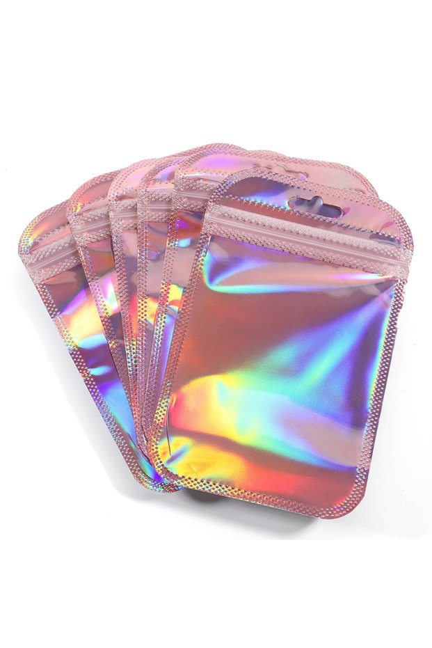 8.5cmx13cm A0262-50PCS 50pcs Iridescent Self Sealing Bags Pink Laser Plastic Pouches Resealable Zip