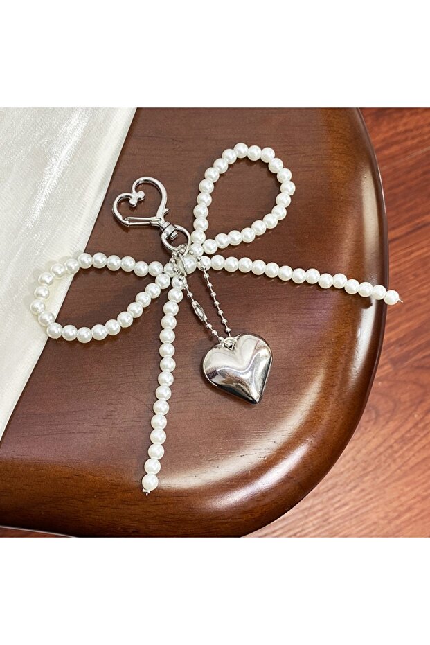 style A Y2K Delicate Pearl Bowknot Keychain Korean Sweet Handmade Heart Pendant Keyring Aesthetic Ke
