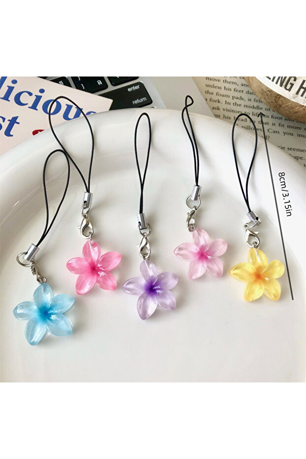 style 2 5pcs Little Flower Colorful Keychain Sweet Resin Gradient Key Chain Transparent Color Diy Cu