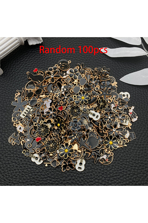 SN1253-100pcs Mixed Black Gold Enamel Charms Bulk - 20/50/100Pcs Assorted Animal Flower Guitar Penda