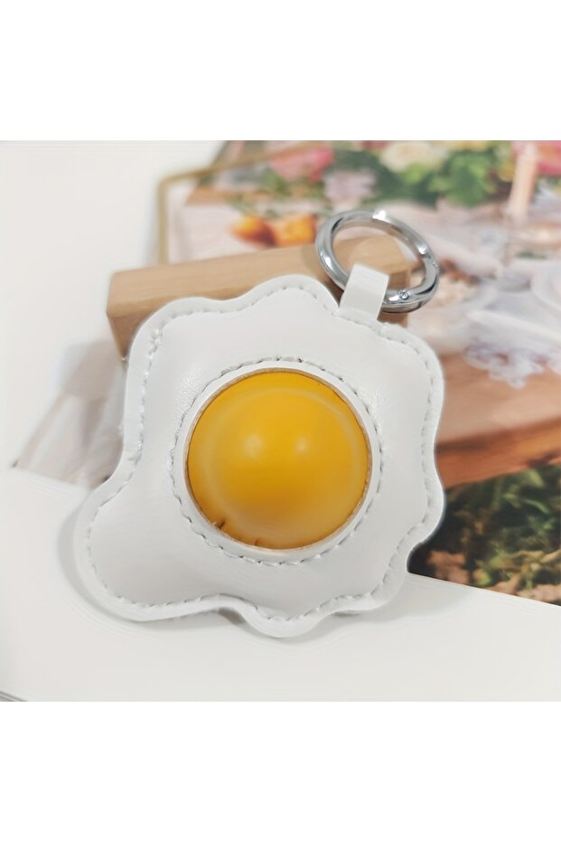 fries egg women men cute kawaii cartoon pu leather Poached egg keychain keyring Fried egg bag charm