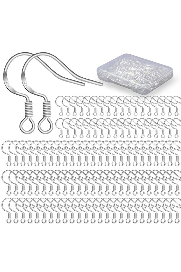 box100pcs 100pcs Sterling Silver Earring Hooks Fashion Ear Wires Fish Hook Earring with Spring Ball