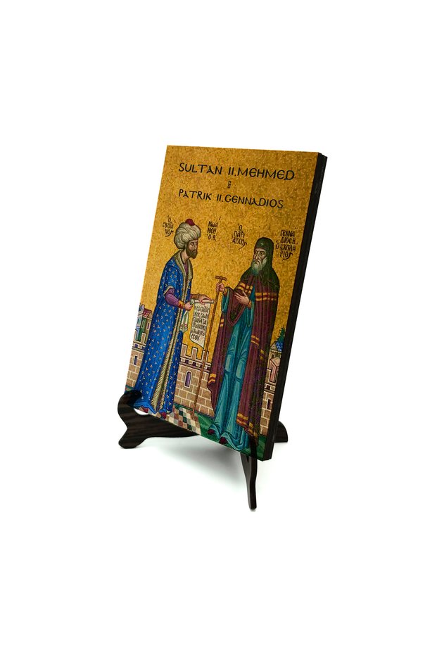 Fatih Sultan Mehmet and the Greek Orthodox Patriarch Mosaic Printed Mdf Tabletop 10X15 5G-Fsmg1
