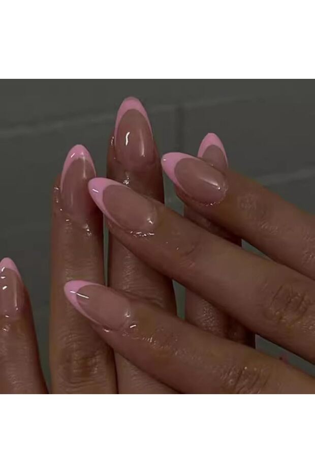 Pink 24pcs Upgrade Your Look With Pink French Almond Full-Coverage False Nail Set 1pc Nail File & 1