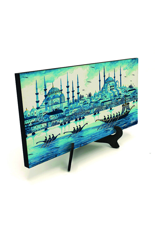 سطح طاولة MDF مطبوع عليه صورة مدينة اسطنبول بالألوان المائية مقاس 10x20 2G-İstSB2