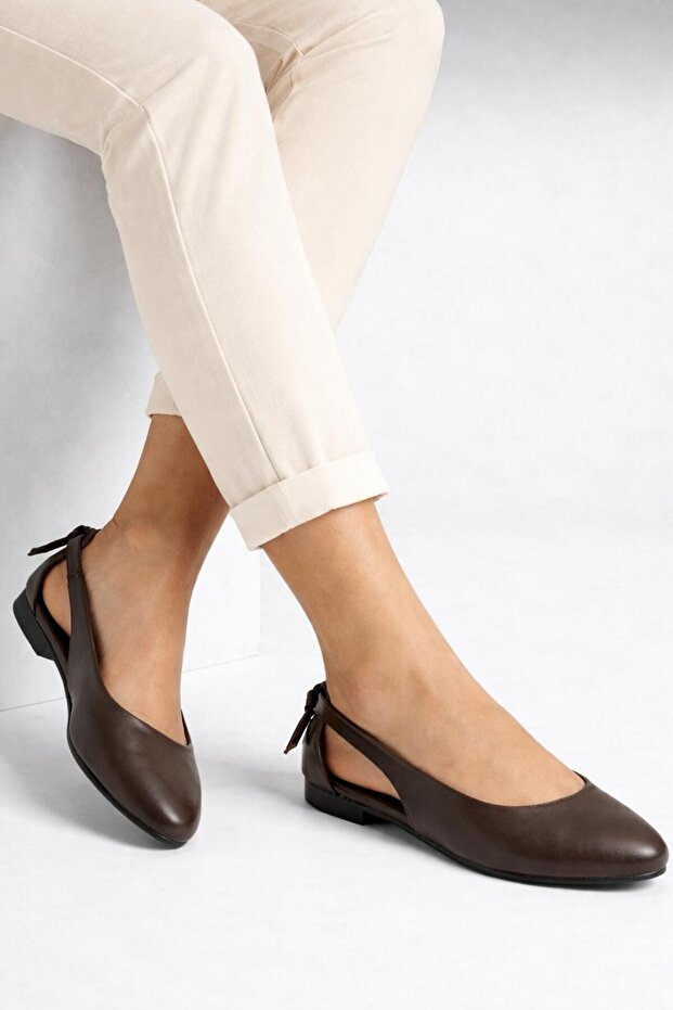 Brown Open-Side Bow Women's Ballerina Classic Stylish Daily Lightweight Sandals