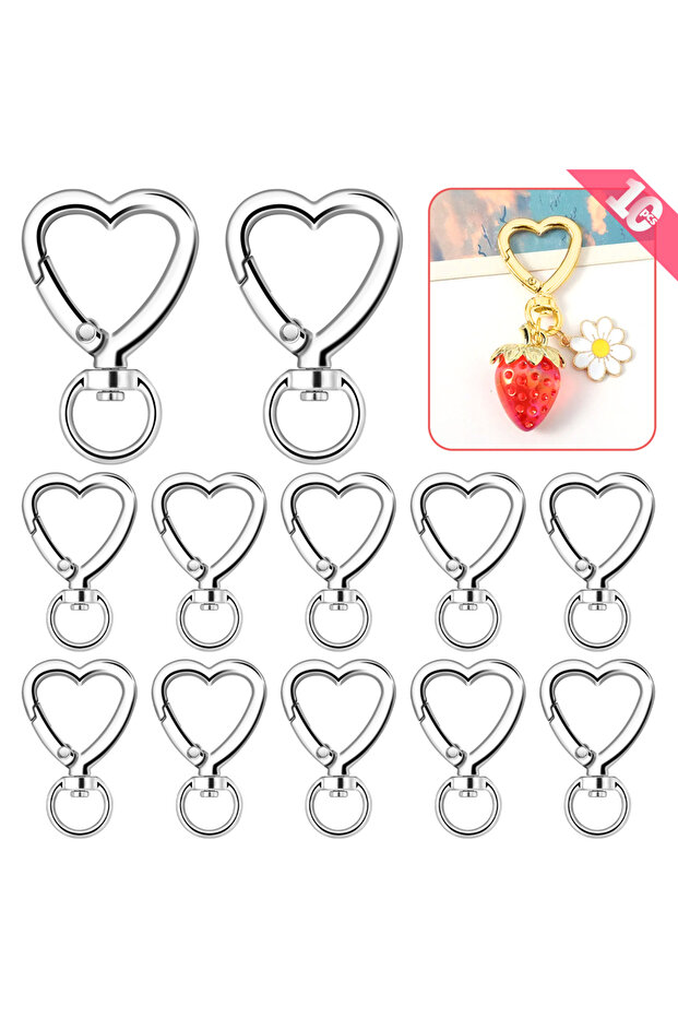 Silvery 10 Pieces Alloy Heart Clasps Keychains Charms Heart Shape DIY Jewelry Making Accessory Lobst