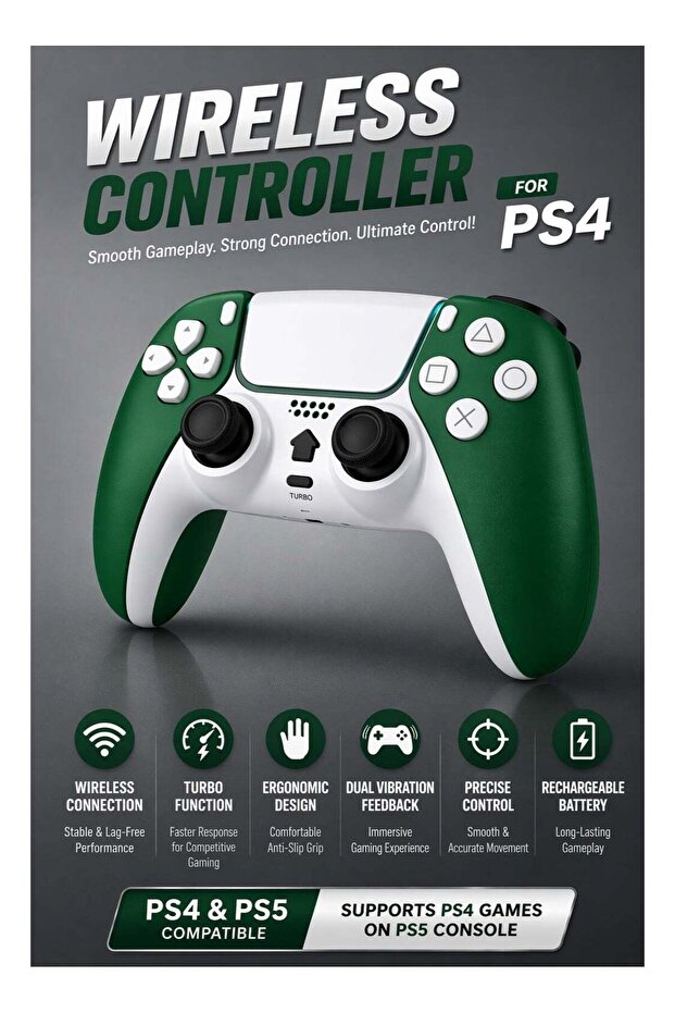 Wireless Controller for PS4 – Bluetooth Gamepad, Ergonomic Grip, Turbo Function, PS5 Support - 1