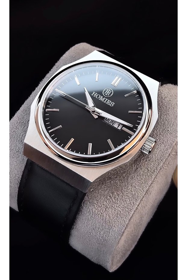 Steel Stainless Case Leather Cord Men's Wrist Watch